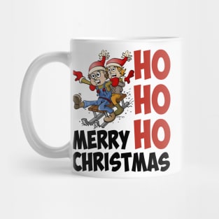Hohoho merry Christmas. Two children on a sledge Mug